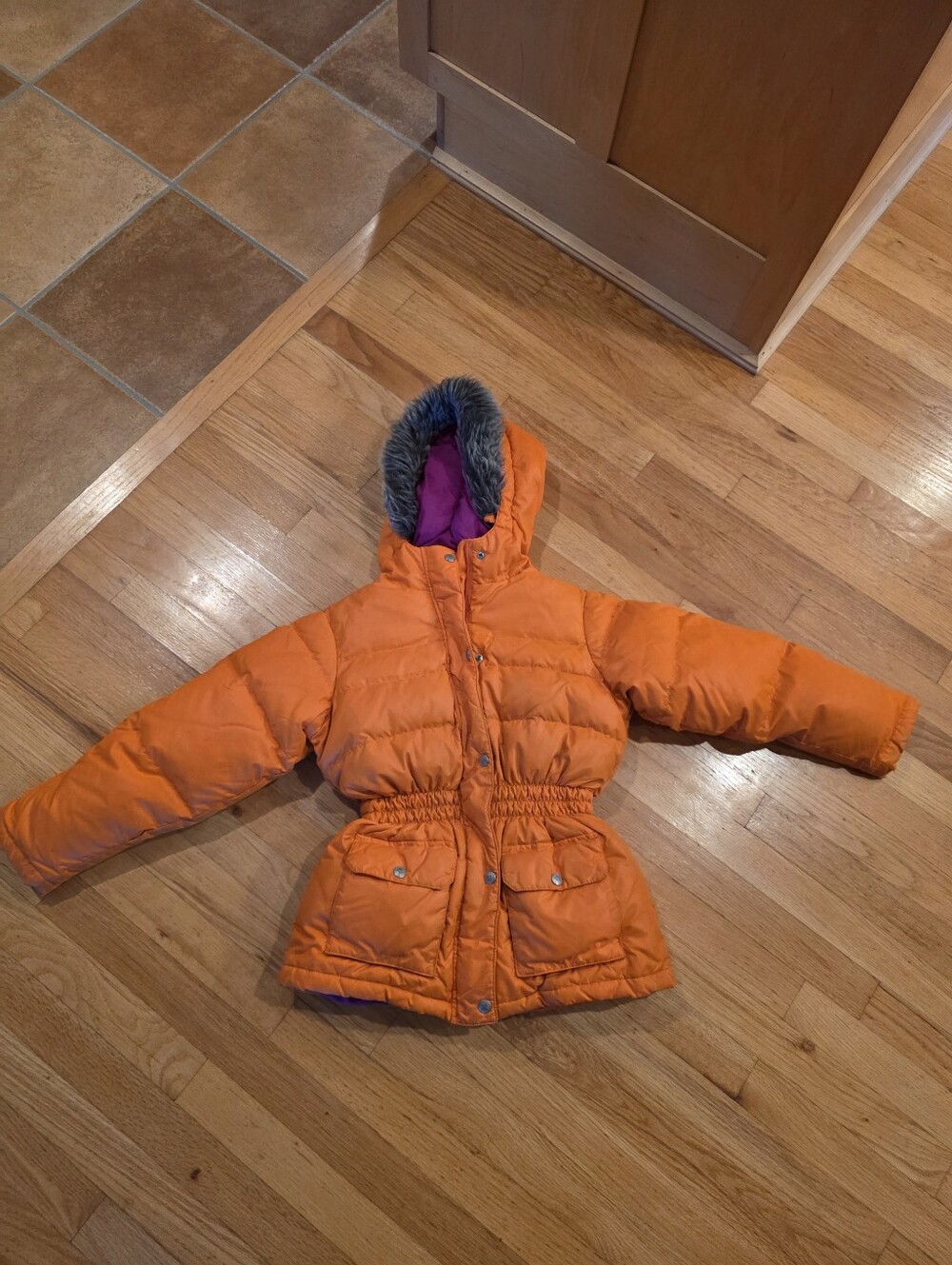 Hanna Anderssom Girl's Down Winter Coat With Faux Fur Trimmed Hood